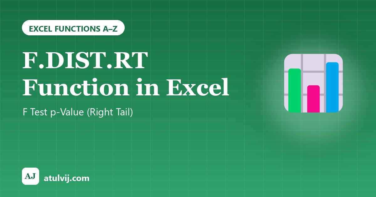F.DIST.RT Function in Excel: F Test p-Value (Right Tail) 1