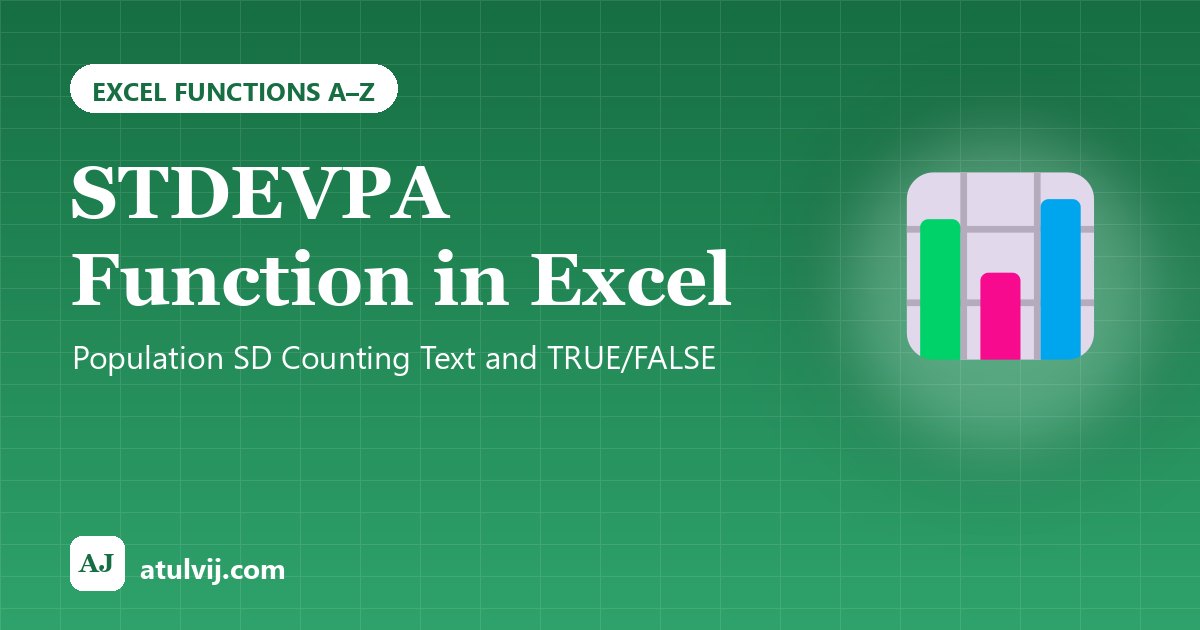 STDEVPA Function in Excel: Population SD Counting Text and TRUE/FALSE 1