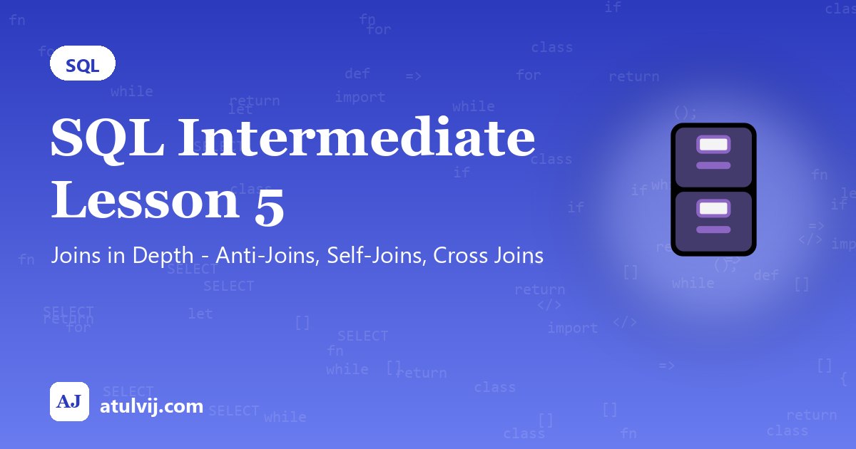 SQL Intermediate Lesson 5: Joins in Depth - Anti-Joins, Self-Joins, Cross Joins 1