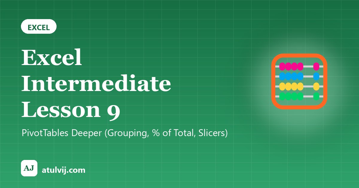 Excel Intermediate Lesson 9: PivotTables Deeper (Grouping, % of Total, Slicers) 1