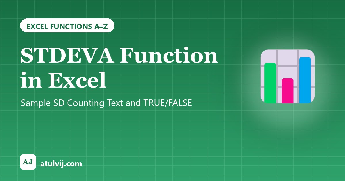 STDEVA Function in Excel: Sample SD Counting Text and TRUE/FALSE 1